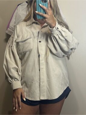 Cream Corduroy Button-Up Shacket by She + Sky